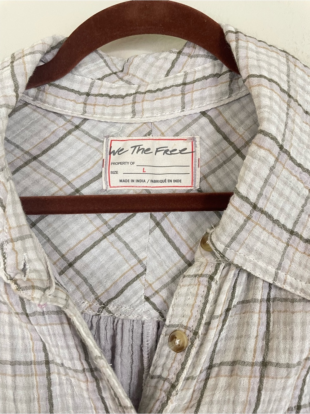 We The Free Cardiff Plaid Oversized Gauze Button Up Tunic Shirt Lilac Size Large - Picture 4 of 10